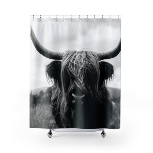 Scottish Highland Cattle Black and White Animal Photography Shower Curtain