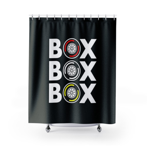 Formula 1 Tyre Compound White Text Design Shower Curtains