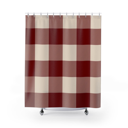 Buffalo check dark red and white plaid shower curtains