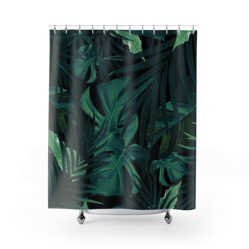 Tropical Jungle Shower Curtains with Botanical Foliage Design