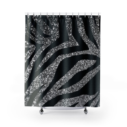 Silver Glitter Zebra Print Shower Curtains