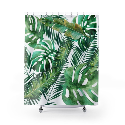 Tropical Monstera Banana Palm Leaf Shower Curtains