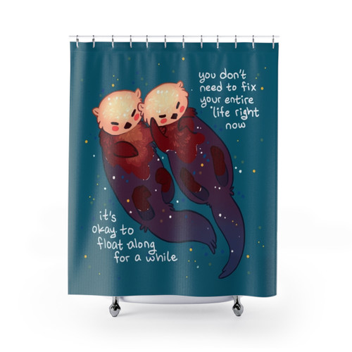 Otter Shower Curtains with Hand Holding Otters Design