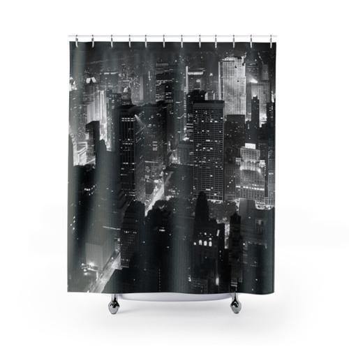 Sleepless in Manhattan Shower Curtains: Monochrome New York City Skyline