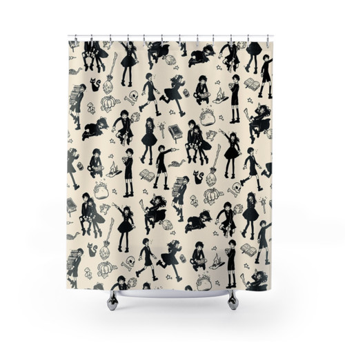 Magical shower curtains with witchy designs