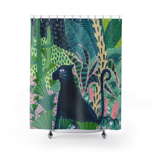 Jungle Jaguar Shower Curtains - Tropical Cat Decor