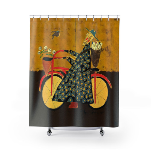 Bicycle Monk with Love Letters Shower Curtains