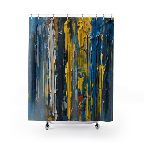 Colorful striped shower curtain with oil paint effect