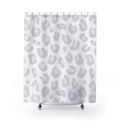 Elegant Leopard Print Shower Curtain in Gray and White