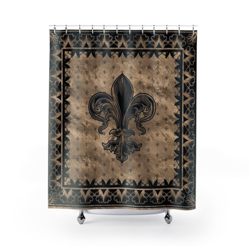 Luxury Fleur-de-Lis Black and Gold Shower Curtain