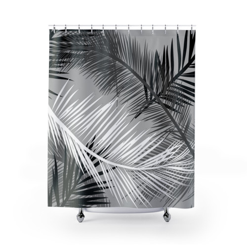 Palm Leaf Print Shower Curtains in Gray and Black