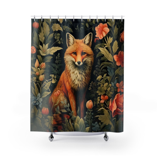 Vintage Forest Fox Floral Shower Curtains