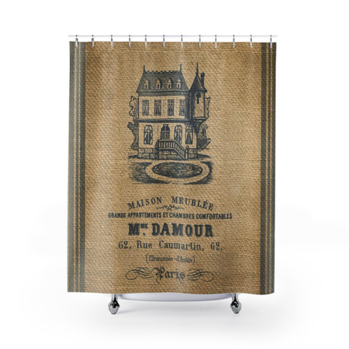 Vintage Burlap French House Design Shower Curtain