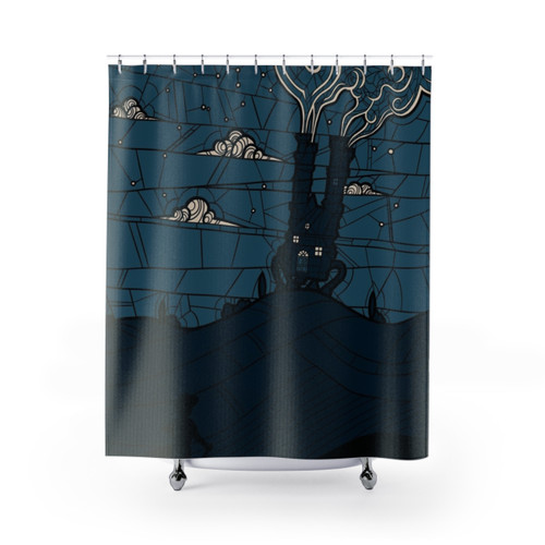 Howls Moving Castle Shower Curtain with Scenic Fantasy Design