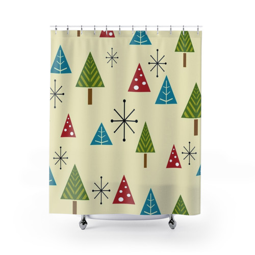 Mid Century Modern Christmas Tree Shower Curtains