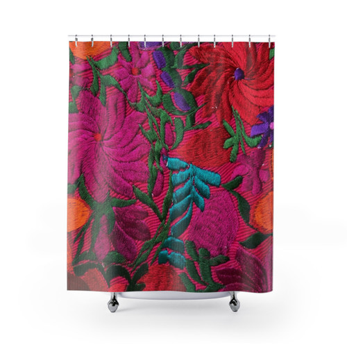 Colorful Mexican Embroidered Shower Curtain