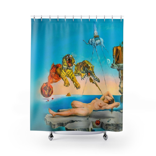 Salvador Dalí-inspired dream shower curtain with surreal animals and imagery