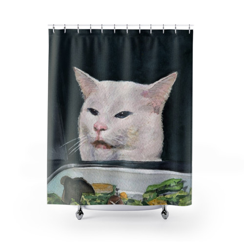 Woman Yelling at Cat Meme Shower Curtain