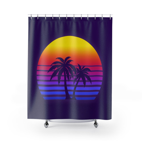 Synthwave Sun Palm Trees Shower Curtain