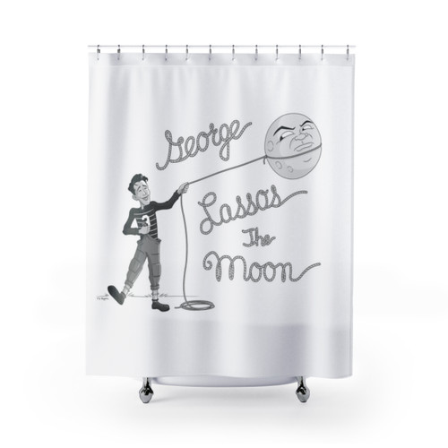 Retro George Lassos the Moon Shower Curtains
