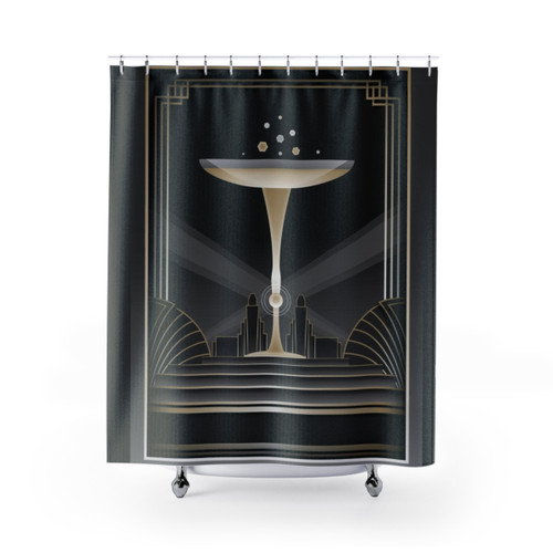 Art Deco Shower Curtain with Metallic Gold Design