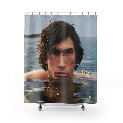 Adam Driver Shower Curtains featuring Swolo Beach Meme Design