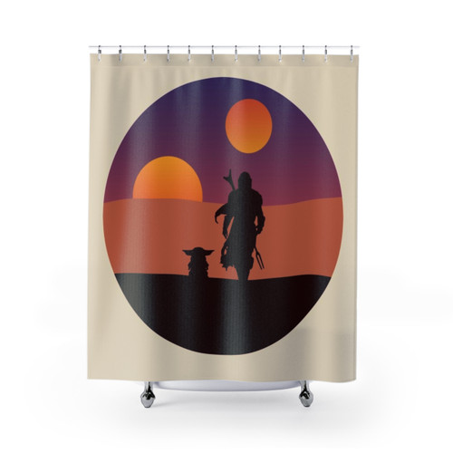 Tatooine Silhouettes Shower Curtains featuring Star Wars characters and landscapes