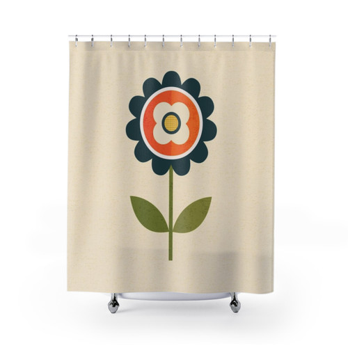 Retro Daisy Orange and Cream Shower Curtain