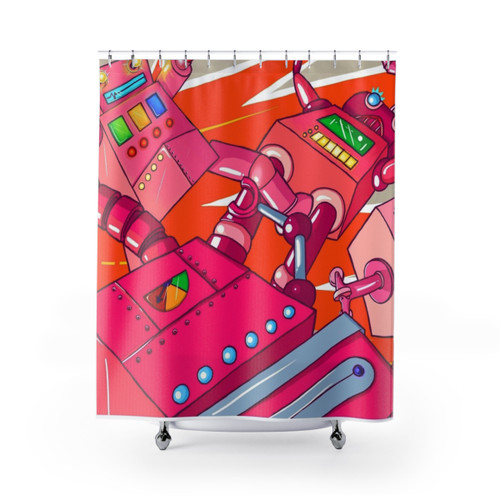 Colorful robots shower curtain with graphic design