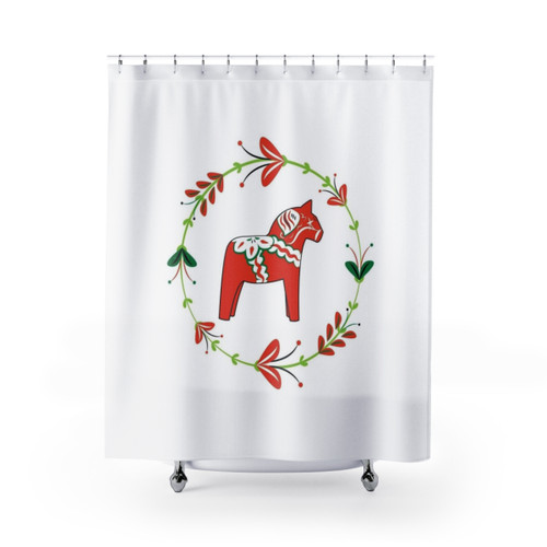 Dala Horse Flower Wreath Shower Curtains