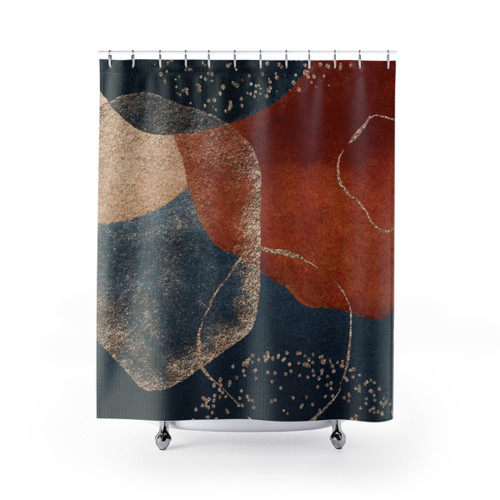 Modern Abstract Terracotta, Blush and Navy Blue Shower Curtains