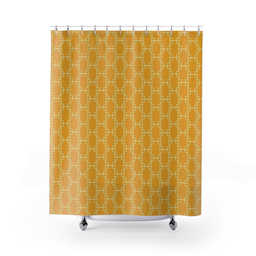 Mustard Yellow Geometric Squares Shower Curtains