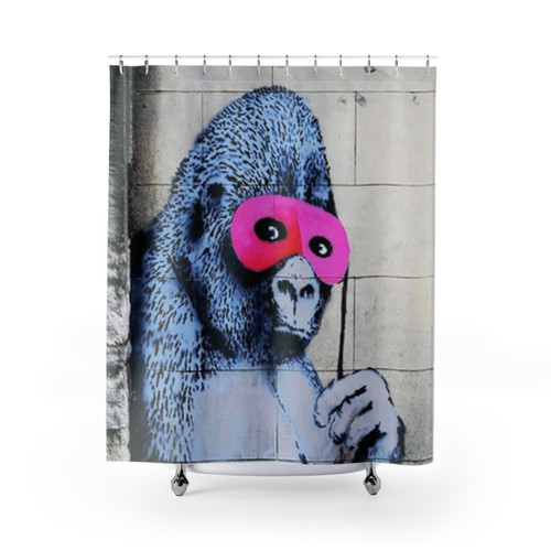 Pink Gorilla Banksy-Inspired Shower Curtain