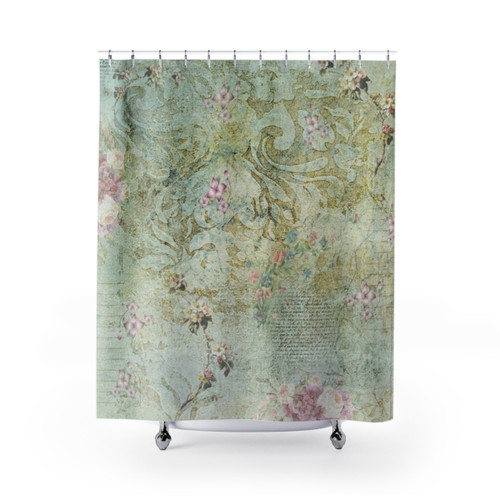 Vintage French Floral Wallpaper Shower Curtains