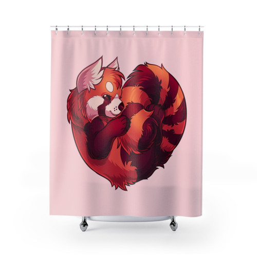 Red panda themed shower curtain