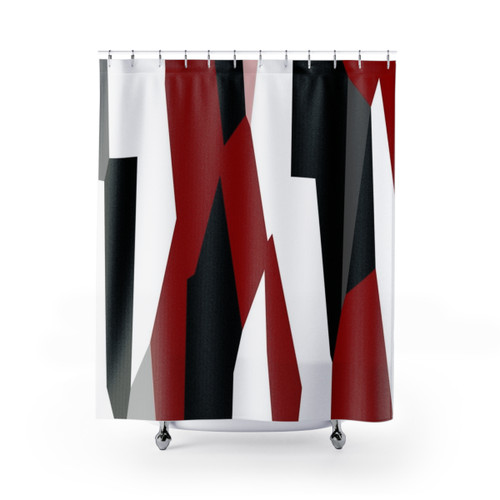 Abstract red, black and white shower curtain