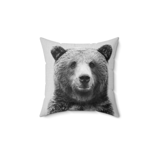 Grizzly Bear Black & White Pillow - Playful Wildlife Decor