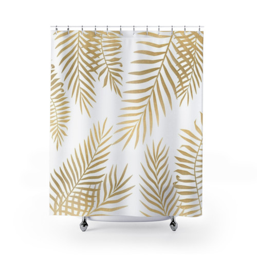 Gold palm leaves shower curtain
