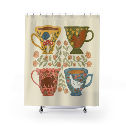 Floral Animal Teacups Shower Curtain