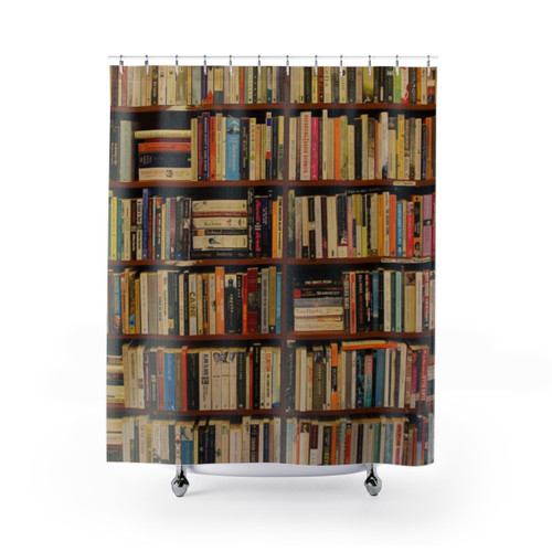 Bookshelf Shower Curtains featuring books and library decor
