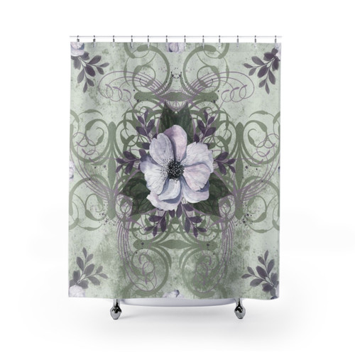 Vintage Style Floral Shower Curtains in Sage and Lavender