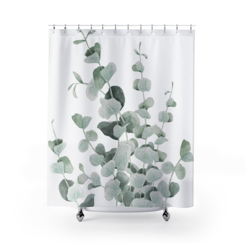 Watercolor eucalyptus leaves shower curtains