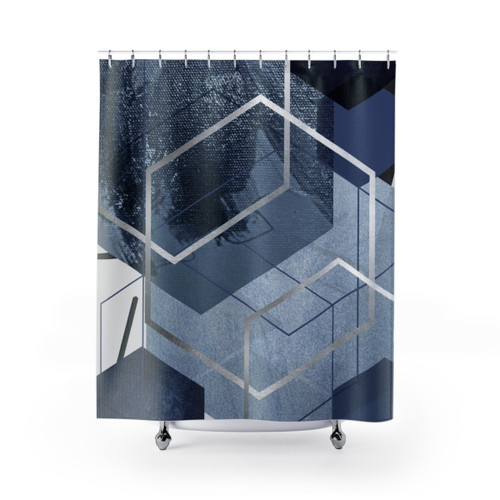 Abstract Blue Geometric Shower Curtains