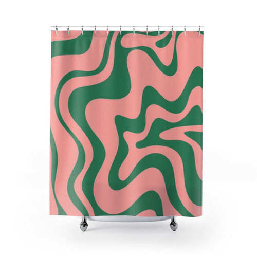 Abstract Pink and Green Shower Curtains