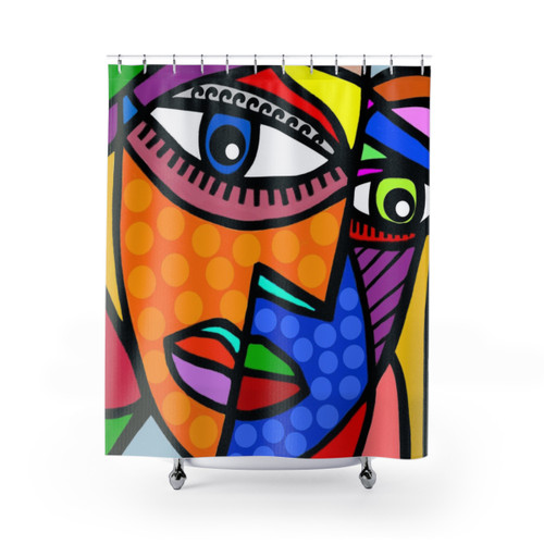 Funky abstract art face shower curtain
