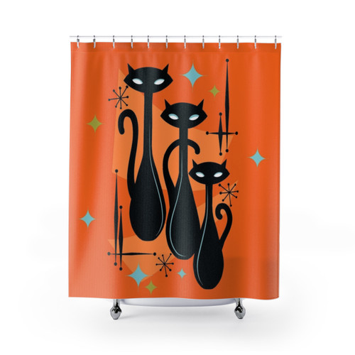 Retro Atomic Cat Trio Shower Curtains