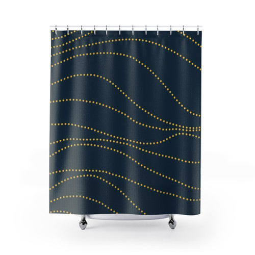 Modern Minimalist Mustard Yellow and Navy Blue Shower Curtains