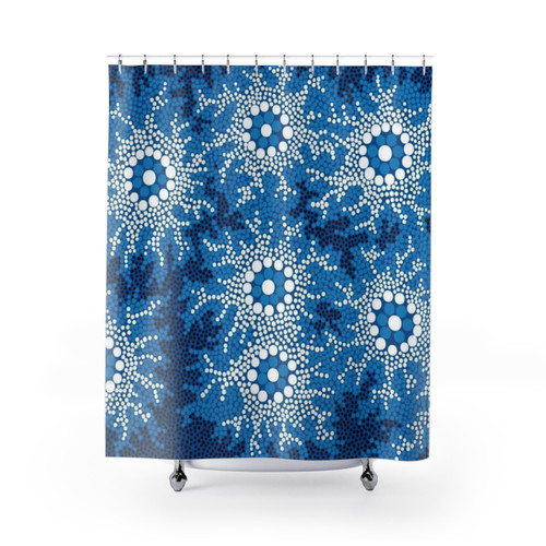 Aboriginal Art Shower Curtains - Waterhole Dreaming