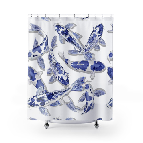 Blue and White Koi Fish Shower Curtain