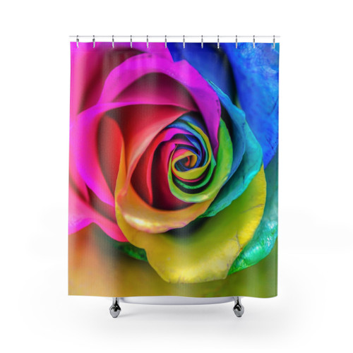 Rainbow Rose Shower Curtains - Vibrant Colorful Floral Design